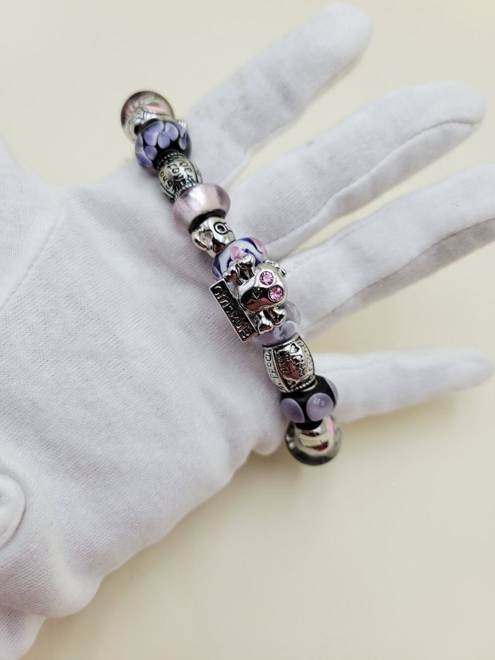 925 Sterling Silver Inspirational Charm Bracelet Glass Beads Dream Love Laugh